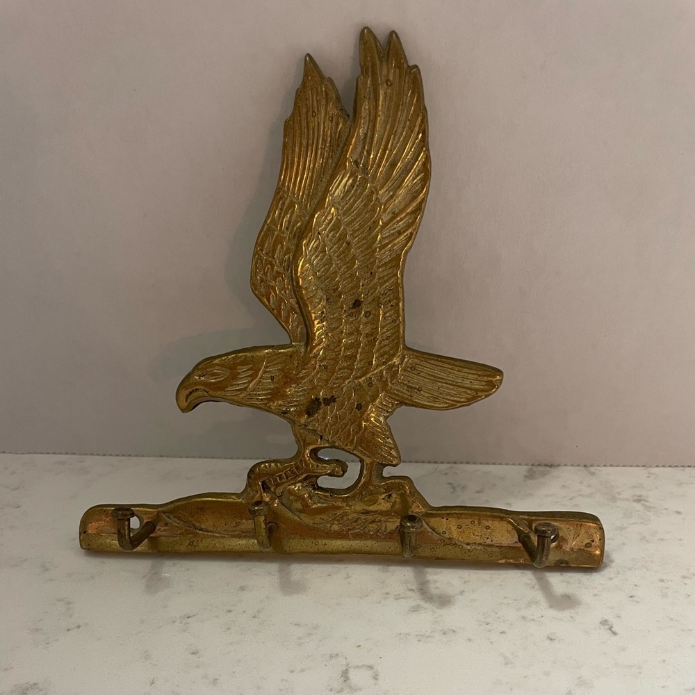 EAGLE KEY HOLDER Vintage Solid Brass Jacket Wall Hanger Hook India 3" x 3"